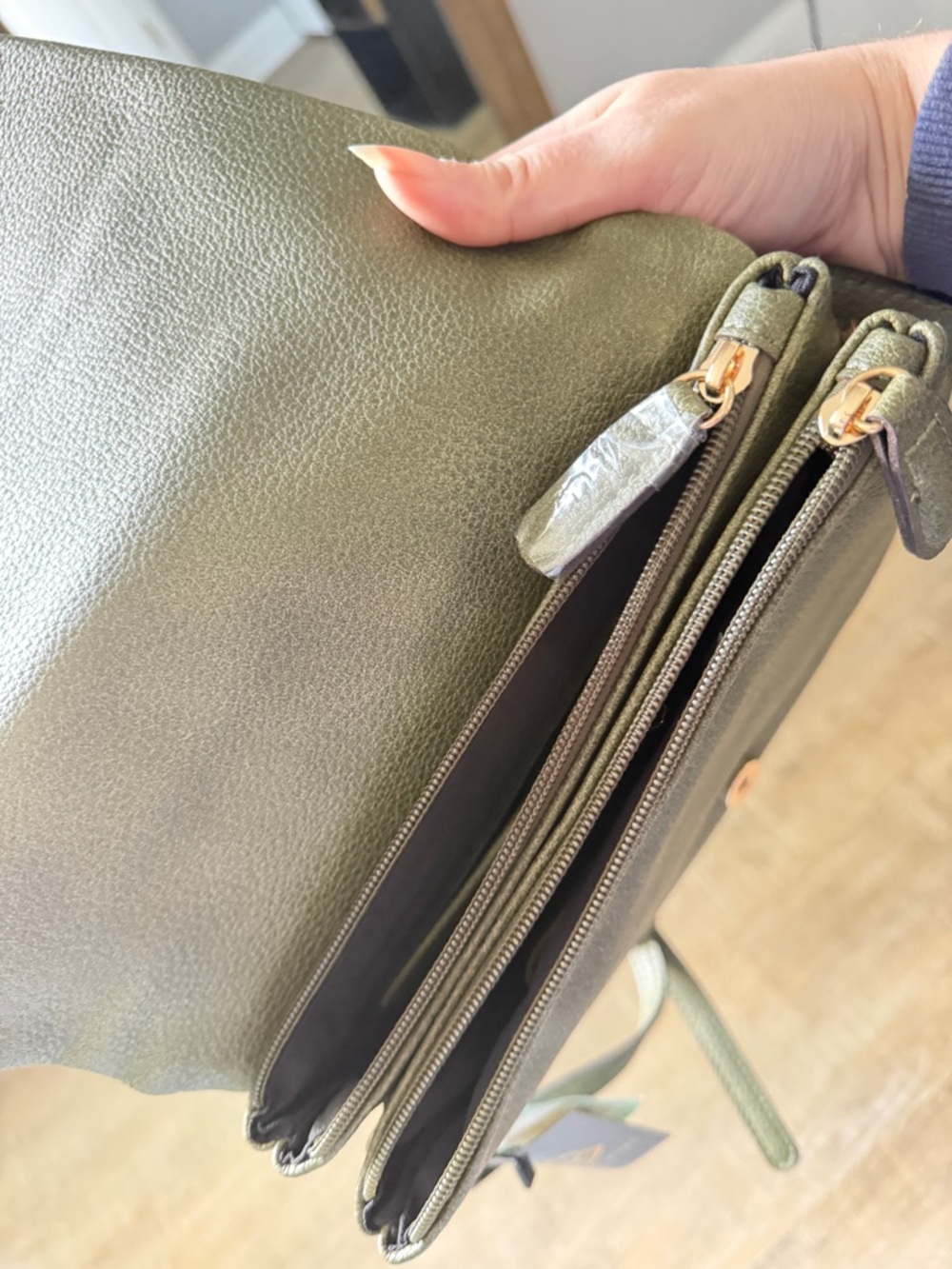 Street Level Olive Green Pebbled Crossbody - Picture 3 of 4